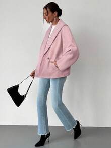 Aloruh New Autumn/Winter Grey Versatile Woolen Elegant Lapel Overcoat - Dusty Pink - View 5