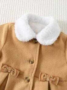 Cozy Pixies 女婴厚款保暖衬里彼得潘领开衫秋冬装 - 卡其色 - 查看 5