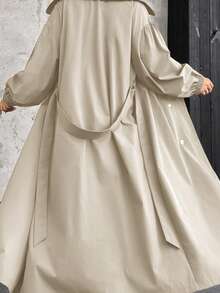 SHEIN EZwear Plus Size Women's Khaki Lapel Long Sleeve Long Windbreaker, Autumn/ Winter