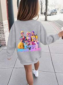 GraphicGems 年轻女孩休闲舒适时尚百搭创意 K-POP 恶魔猎人卡通女孩图案保暖内衬圆领运动衫，适合秋冬季外出 - 灰色 - 查看 2