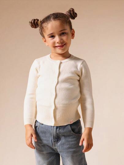 SUMWON Classic Knit Button Front Cardigan Sweater Elementary School Uniform Spring Fall Daily Wear Ribbed Hem Cozy Girls Outerwear