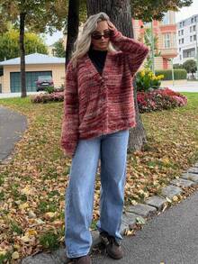 Jeta Ari Oversized Textured Cardigan Spring Casual Y2k 90's Stripe Oversized Airport Fall Back To School Autumn Winter Everyday Office Christmas - Multicolor - View 4