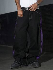 Manfinity EMRG 男士时尚拼色阔腿牛仔裤 - 彩色 - 查看 7