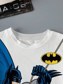 BATMAN X SHEIN 男童夏季蝙蝠与人物图案短袖T恤 - 白色 - 查看 3