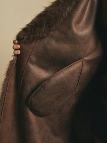 Poéselle Women's Solid Color Long Sleeve Double-Breasted Long Loose Casual Faux Fur Coat, Chocolate Brown Faux Fur Maxi Coat – Elegant Longline Winter Outerwear For Women, Holiday & New Year 2025 Statement, Cosy Winter Ideas, Baddie Street Style, Christmas Party Coat, Luxury For Women, , 70s , 70s Fashion - Brown - View 9