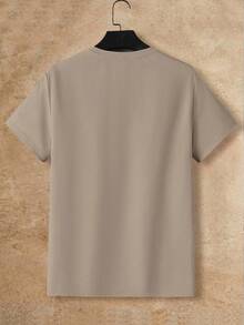 HIMLAND Men's Minimalist Printed Crew Neck Short Sleeve T-Shirt - Brown - View 2