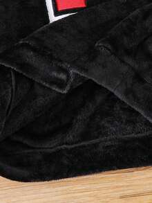SHEIN Bộ đồ ngủ 2 món vải nỉ mềm mại thoải mái họa tiết pin tối giản cổ tròn tay dài cho bé trai tuổi mới lớn, mùa thu/đông - màu đen - Xem 3
