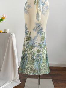 Soleia 女士度假针织网眼渐变浪漫修身挂脖系带金属扣装饰鱼尾连衣裙，适合派对、约会、下午茶，性感优雅 - 彩色 - 查看 5