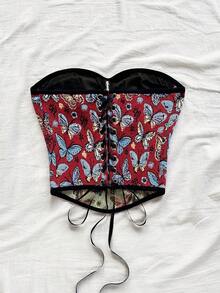 Soleia 休闲度假西部海滩婚礼宾客着装毕业早午餐女士，圣帕特里克节春假复活节音乐节优雅波西米亚热带无肩带蝴蝶提花抹胸上衣 - 彩色 - 查看 2