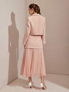 Enchnt Áo khoác blazer ve lệch hai hàng khuy thanh lịch dành cho nữ, mùa thu - Hồng - Xem 6