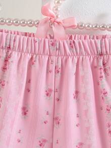 Elladie kids 女婴优雅可爱刺绣彼得潘领荷叶边背心和短裤套装，适合日常外出、度假、公园玩耍、夏季 - 粉色 - 查看 7