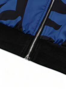 EMERY ROSE Women's Floral Print Long Sleeve Zip-Up Casual Baseball Jacket, Autumn - Navy Blue - View 3