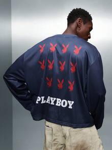 PLAYBOY X SUMWON 宽松版型兔子印花足球网眼长袖衬衫 - 藍色 - 查看 1