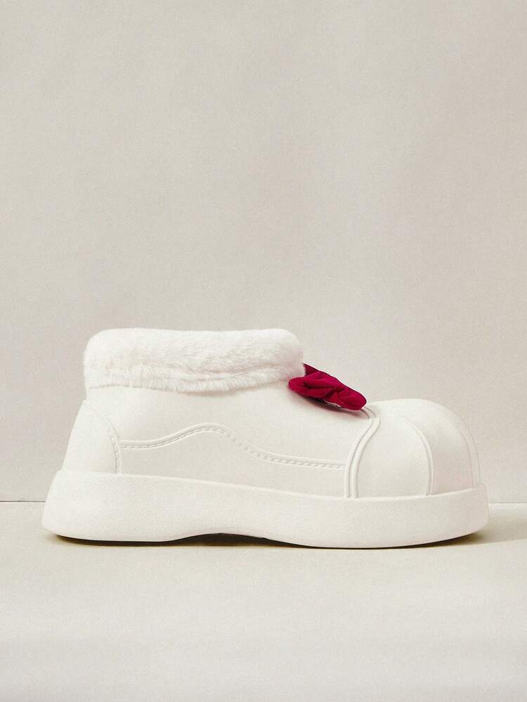Bow Furry Snow Boots With Thermal Lined, Fashionable And Versatile For Outdoor Wear, Women Christmas Shoes For Christmas And New Year Holiday Vibe Fall And Winter