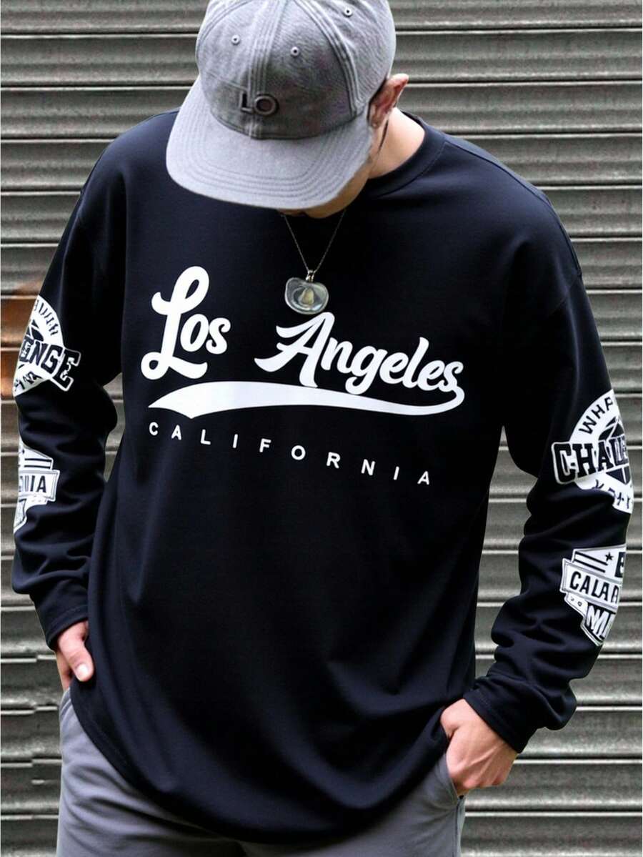 SHEIN 青少年男童/青少年男童休闲日常舒适印花宽松圆领长袖针织T恤,适合生日派对、晚宴、演出、婚礼、洗礼、开幕式等场合,日常穿着舒适,适合上学、旅行和运动,是秋冬季节的理想之选。 - 黑色 - 查看 1