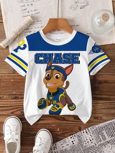 SHEIN | PAW Patrol Young Boy Summer Colorblock Dog Print T-Shirt