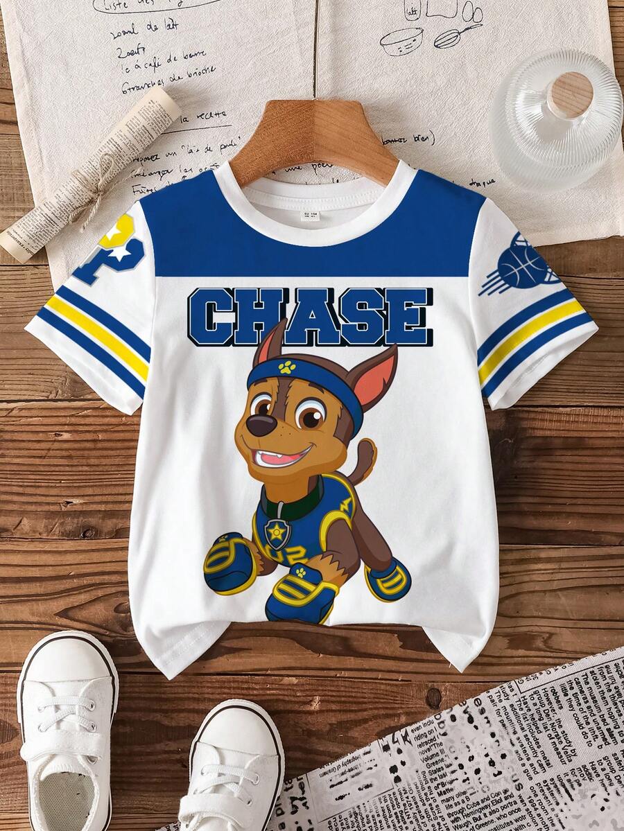 SHEIN | PAW Patrol Young Boy Summer Colorblock Dog Print T-Shirt