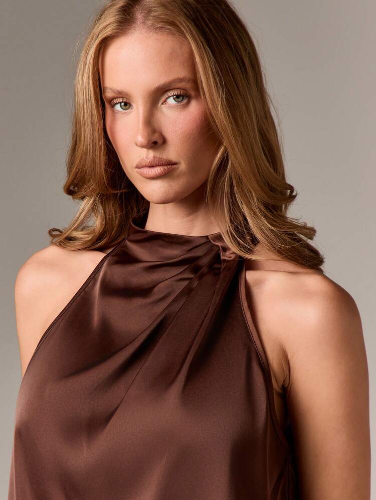 Halter Blouse With Draped Keyhole Detail