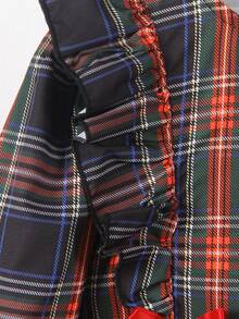 1 件年轻女孩多色条纹经典红绿圣诞荷叶边肩部可爱连衣裙，适合派对、节日、圣诞节 - 彩色 - 查看 6