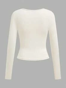 SHEIN EZwear 3 件套女士休闲宽领紧身长袖 T 恤套装，适合春秋季 - 彩色 - 查看 4