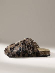 Solecia Dép lê nữ, giày mules đế bằng, mũi kín, giày lười, lót lông mềm mại, thích hợp cho mùa thu/đông - màu nâu - Xem 5