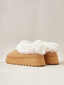 Cuccoo 女士时尚保暖羊毛雪地靴2024秋冬新款防滑厚底潮流靴子秋季新年假期 - 棕色 - 查看 5