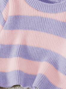 Souflis Souflis Kleine Mädchen Lässig Farbblock gestreifter Rundhals Raglan Pullover, Herbst/Winter - Mauve - Übersicht 7
