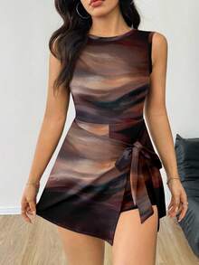 SHEIN EZwear Women's Casual Backless Tight Tie Dye Tie-Dye Retro Print Jumpsuit - Multicolor - View 5