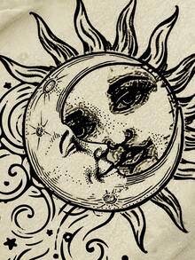 ROMWE Hippie Style Moon & Sun Print Ruched Bandeau Top For Women - Yellow - View 4