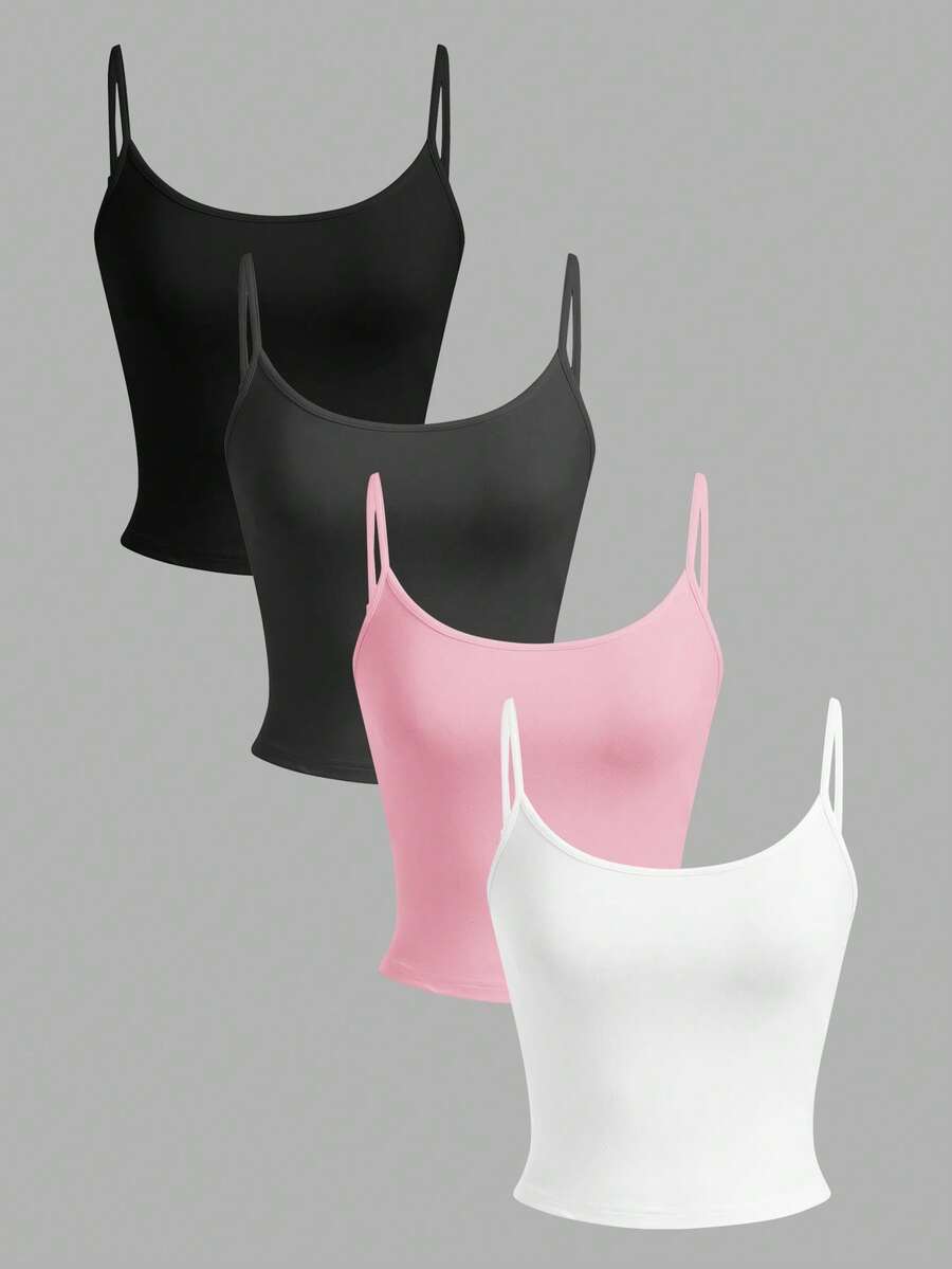 SHEIN EZwear 4 piezas de tops de camisola casual cortos para mujer, apropiados para el verano - Multicolor - Ver 1