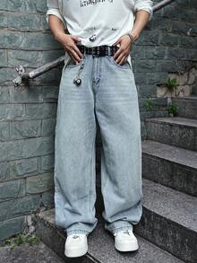 Manfinity EMRG Quần jean ống rộng túi đơn giản cho nam - Rửa nhẹ - Xem 3