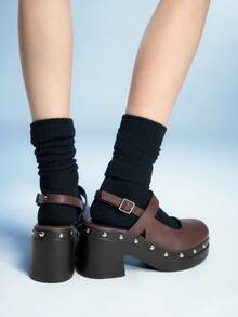 Sugerpunk Women's Fashion Hollow Strap Buckle Closed Toe Thick Sole Comfortable Versatile Retro High Heel Sandals - Brown - View 5