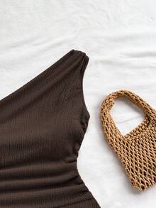 Soleia Plus Size Women Casual Ruched Sleeveless Jumpsuit, Suitable For Vacation, Autumn/Winter - Coffee Brown - View 3