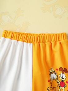 GARFIELD | SHEIN Conjunto informal de 2 piezas de sudadera con capucha y pantalón de chándal con estampado de dibujos animados y hombros caídos para niña preadolescente