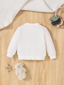SHEIN New Born Baby Boy Bear Pattern Sweatshirt,In Fall/Winter