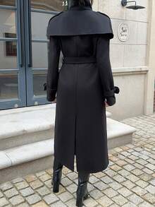 SHEIN EZwear 女士二合一可拆卸披肩斗篷外套，秋冬季 - 黑色 - 查看 2