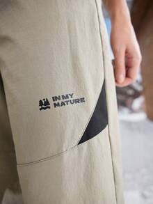 In My Nature Women's Letter Print Slant Pocket Loose Straight Hiking Pants With Push Buckle Belt