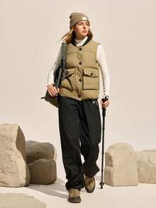 Easithlete Women's Casual Baseball Collar Loose Vest Jacket, Autumn/Winter New Arrival - Khaki - View 4