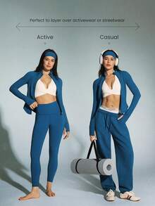 GLOWMODE FeatherFit™ Studio Ready Zipper Pockets Slim Fit Long Sleeve Thumbholes Active Jacket Low Impact Yoga Pilates Studio Gym Daily - Blue Ambition - 查看 8