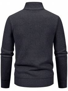 Manfinity Mode Boho Western Style Men's Dark Grey Colorblock Knit Cardigan With Zipper Stand Collar Regular Length Long Sleeve - Dark Grey - View 2