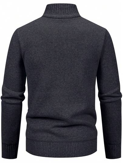 Manfinity Mode Boho Western Style Men's Dark Grey Colorblock Knit Cardigan With Zipper Stand Collar Regular Length Long Sleeve