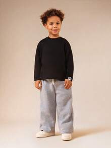 SUMWON 男童长袖圆领套头衫，背面印有文字，常规版型棉混纺上衣 - 黑色 - 查看 4