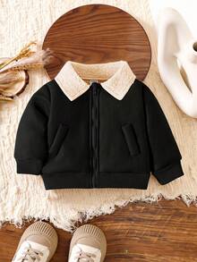 SHEIN Vintaside Kids 1pc Baby Boy Jacket, Thermal Lined Thick Plush Winter Coat, Autumn/Winter Toddler Winter Coats Baby Boy Coats Toddler Jackets