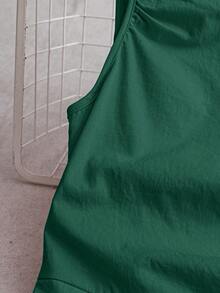 Franclia 女士优雅简约纯色腰部褶饰连衣裙，夏季 - 墨綠色 - 查看 5