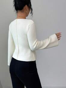 SHEIN Elenzya Fashionable Minimalist Button-Up Long Sleeve Knit Cardigan - White - View 2