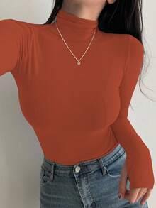 DAZY Women's Turtleneck Long Sleeve Base Layer T-Shirt, Black, Spring/Summer/Autumn - Rose Red - View 5