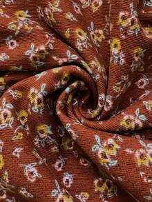 LanaWest Plus Size Women's Autumn Corduroy Floral V-Neck Long Sleeve Dress, Minimalist Red - Red - View 7