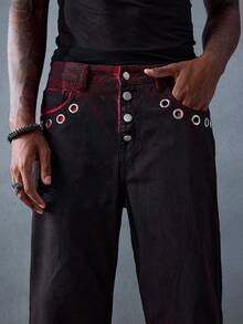 ROMWE MEN Grunge Punk Men's KPOP Distressed Washed Wide Leg Jeans - Black - View 2