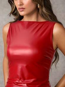 SHEIN BAE 女士纯色修身通勤吊带背心 - 紅色 - 查看 3