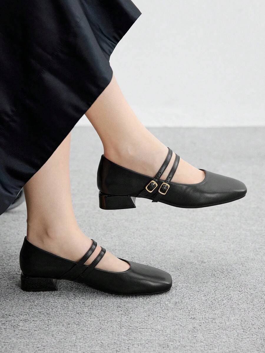 CUCCOO BIZCHIC Women's Fashion Black Buckle Design Daily Commute High Heel Pumps - Black - View 1